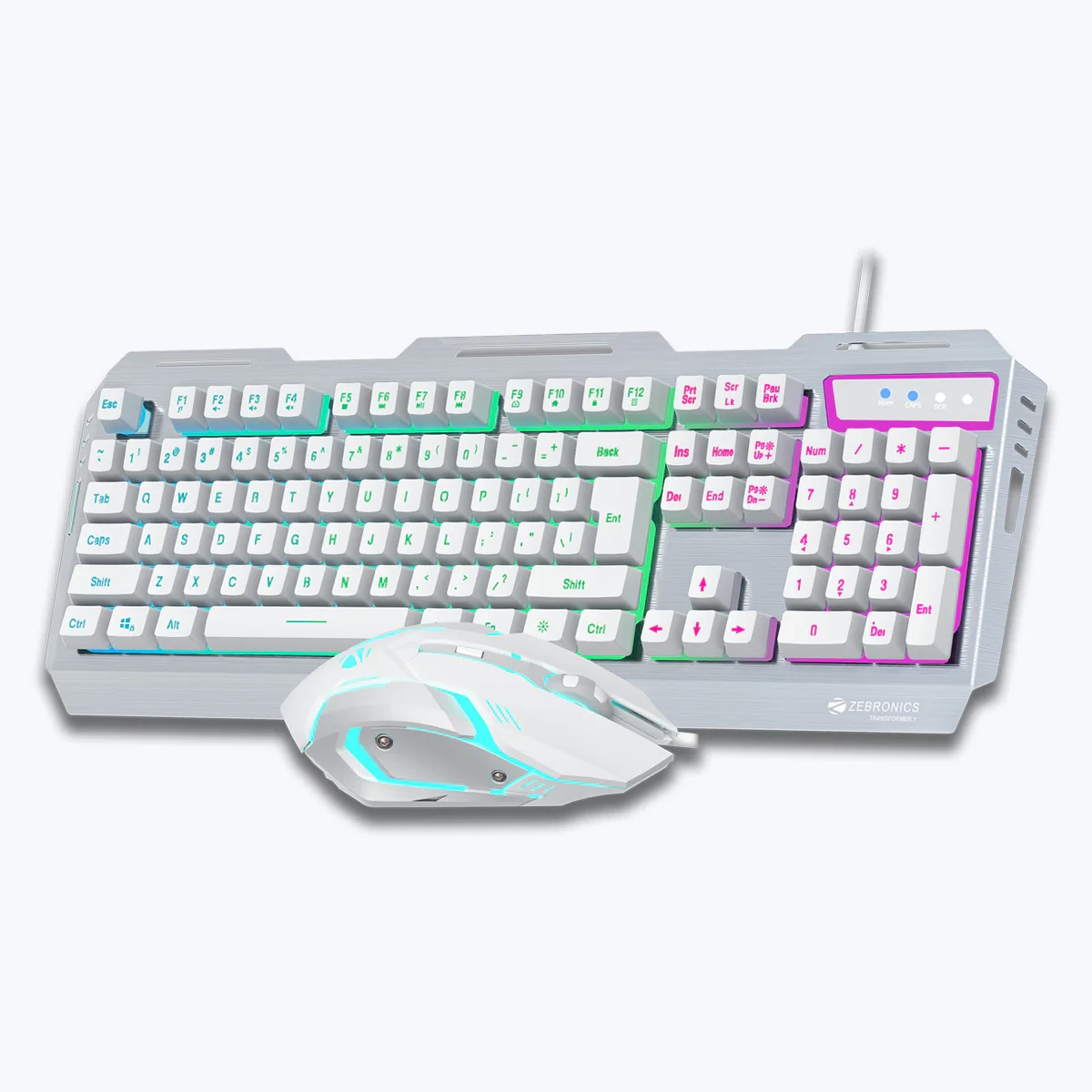 ZEBRONICS W/L RGB COMBO K/B TRANSFORMER-1 WHITE+SILVER